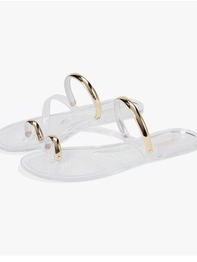 Steve Madden womens Fuze metallic Gold clear Sandals, size 10, NWT